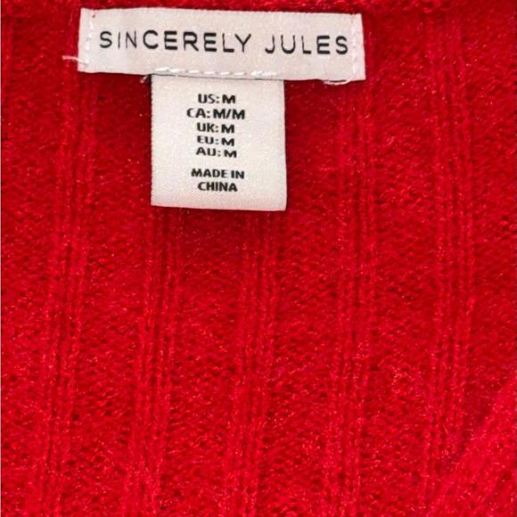 Red Ribbed V-Neck Button Cardigan Sweater - Picture 2 of 4